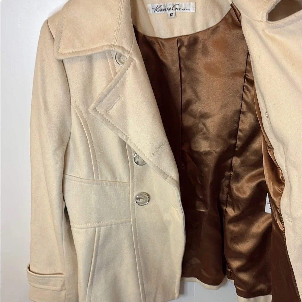 LAST CALL! Calvin Klein Cream Wool Peacoat with Tailored Silhouette - Picture 7 of 14